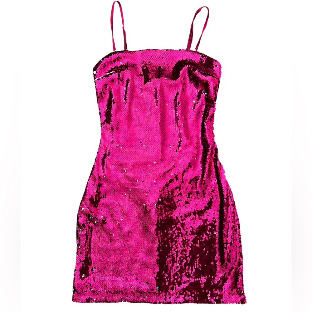 Hot pink sequin mini dress with adjustable straps